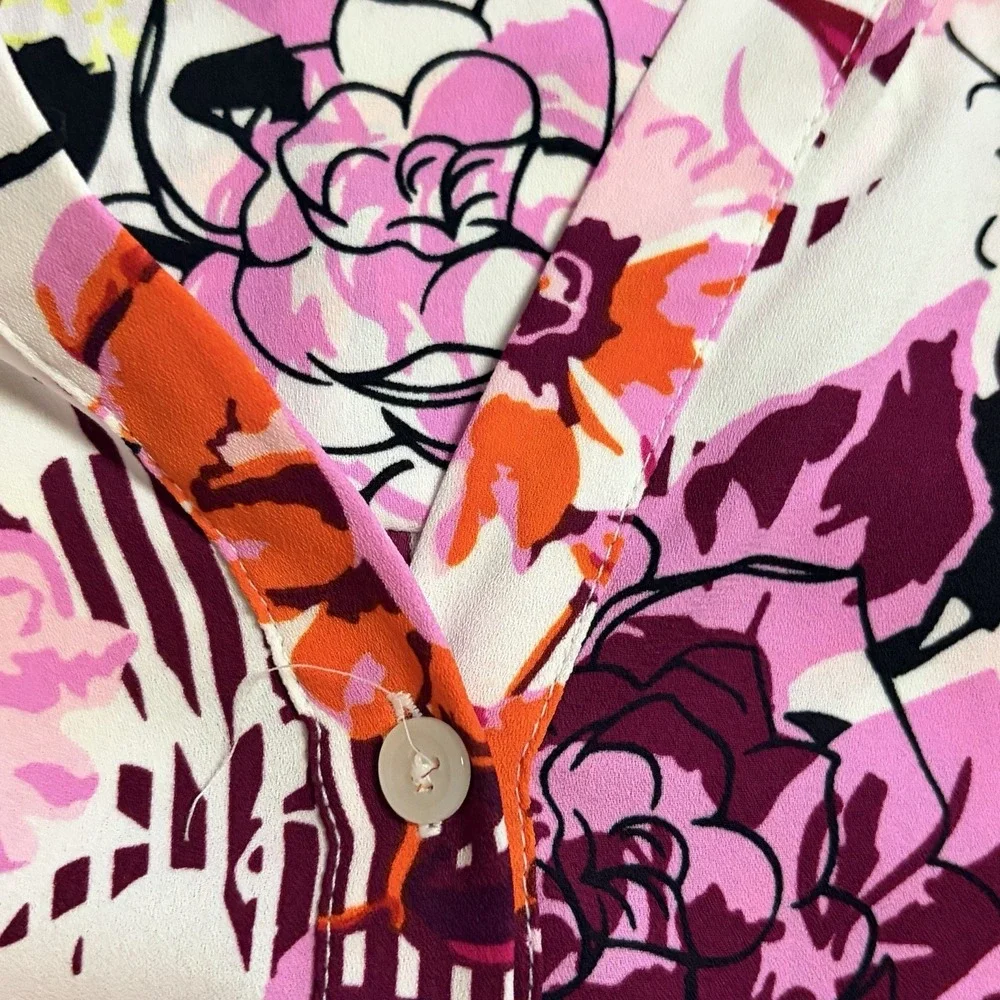 Dana Buchman Women's Multicolored Floral Casual  Tunic Button Up Blouse XL - Picture 6 of 8